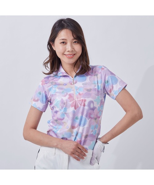 【きょん】marie claire 花柄 ジップアップシャツ L marie claire 花柄 ジップアップシャツ L