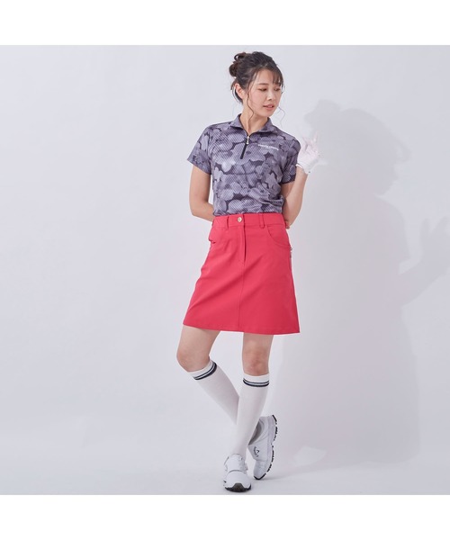 marie claire(マリ・クレール)の「marie claire/マリクレール 水彩花柄 ジップハイネック半袖シャツ 吸汗速乾 UVカット ゴルフウェア(シャツ/ブラウス・レディース・ブラック/ミント/ライトピンク・LL/M/L/3L)」の7枚目の写真