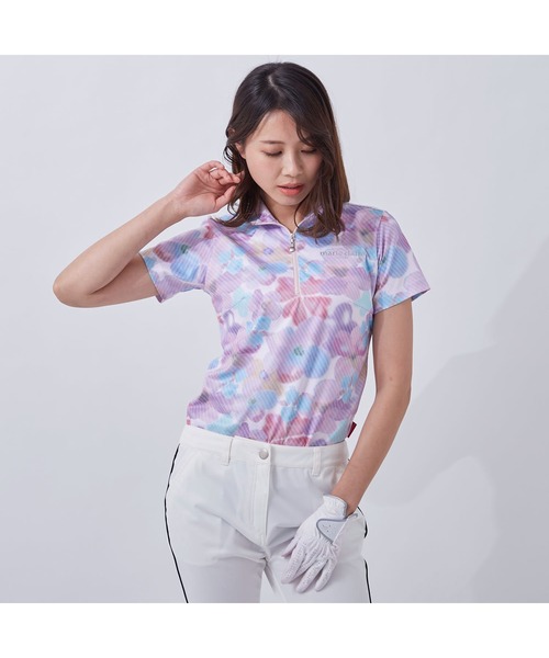marie claire(マリ・クレール)の「marie claire/マリクレール 水彩花柄 ジップハイネック半袖シャツ 吸汗速乾 UVカット ゴルフウェア(シャツ/ブラウス・レディース・ブラック/ミント/ライトピンク・LL/M/L/3L)」の17枚目の写真