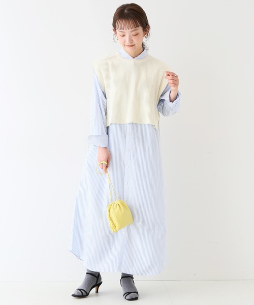 SLOBE IENA(スローブイエナ)の「コットンリネンサイドリボンジレ【手洗い可能】◆(ベスト・レディース・ナチュラル/ネイビー/スカイブルー・FREE)」の4枚目の写真