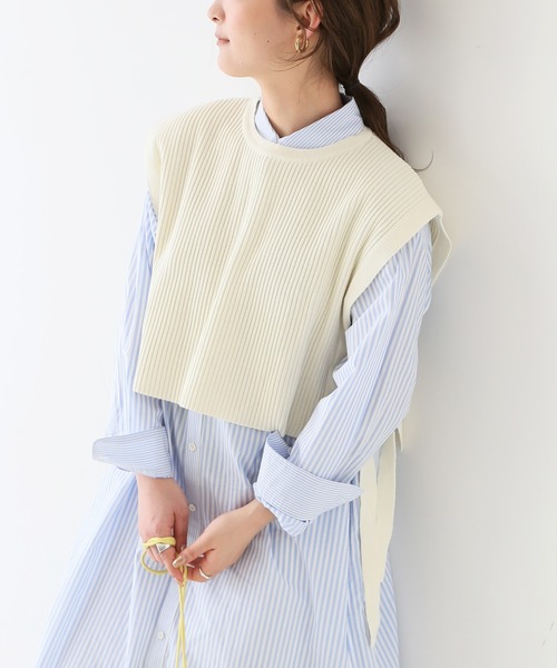 SLOBE IENA(スローブイエナ)の「コットンリネンサイドリボンジレ【手洗い可能】◆(ベスト・レディース・ナチュラル/ネイビー/スカイブルー・FREE)」の8枚目の写真