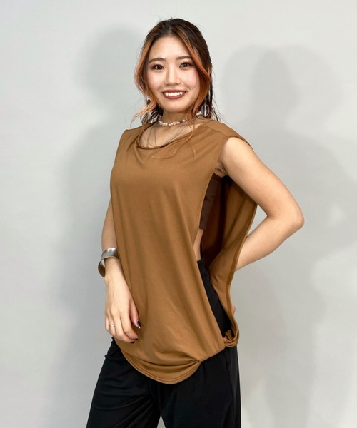 EGOIST(エゴイスト)の「EGOIST/エゴイスト 水陸両用ルーズシルエットフィットネスタンクトップ/無地ブラトップ付き/2点セット 24828(タンクトップ・レディース・ブラック/パープル/ブラウン・11号/9号)」の1枚目の写真