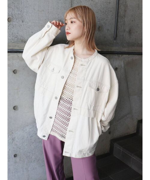 MURUA(ムルーア)の「オーバーメッシュトップス(Tシャツ/カットソー・レディース・ブラック/アイボリー・FREE)」の5枚目の写真