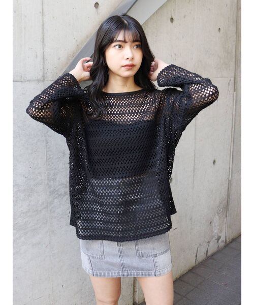 MURUA(ムルーア)の「オーバーメッシュトップス(Tシャツ/カットソー・レディース・ブラック/アイボリー・FREE)」の6枚目の写真