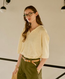 soerte | - Jaguard skipper knit polo / ジャガード スキッパー ニットポロシャツ -(ポロシャツ)