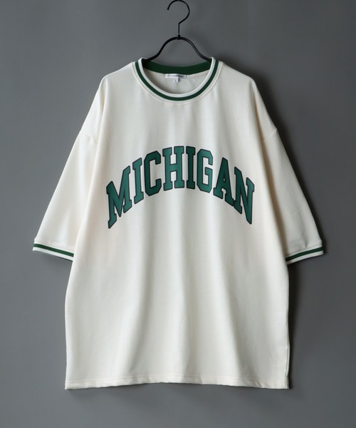 SITRY(シトリー)の「wide silhouette college print sweatT-shirt/ワイドシルエット カレッジプリント スウェット リンガーTシャツ(Tシャツ/カットソー・メンズ・チャコールグレー/アッシュグレー/ブラック/ネイビー/オフホワイト/グリーン・M/L)」の2枚目の写真