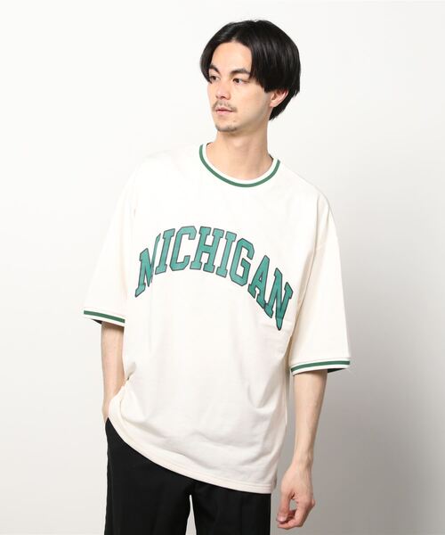SITRY(シトリー)の「wide silhouette college print sweatT-shirt/ワイドシルエット カレッジプリント スウェット リンガーTシャツ(Tシャツ/カットソー・メンズ・チャコールグレー/アッシュグレー/ブラック/ネイビー/オフホワイト/グリーン・M/L)」の14枚目の写真