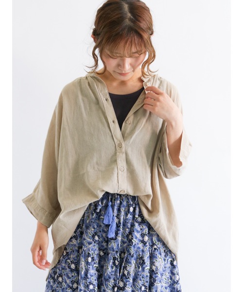 Samansa Mos2（サマンサ モスモス）の「製品染めギャザーチュニックブラウス（シャツ/ブラウス・レディース・ブラック/ベージュ/オフホワイト/ミント・ﾌﾘ-）」の3枚目の写真