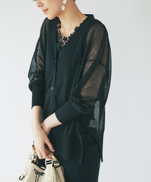 un dix cors（アンディコール）の「清涼感溢れる　シアーVネックニットカーデ（カーディガン/ボレロ）」