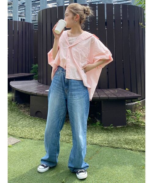 Ungrid（アングリッド）の「ビッグハーフスリーブシャツ（シャツ/ブラウス・レディース・オフホワイト/ピンク/オレンジ/イエロー・FREE）」の5枚目の写真