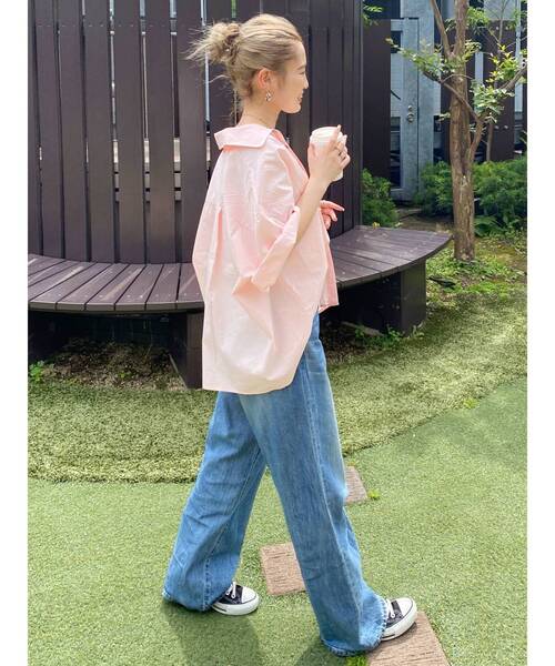 Ungrid（アングリッド）の「ビッグハーフスリーブシャツ（シャツ/ブラウス・レディース・オフホワイト/ピンク/オレンジ/イエロー・FREE）」の10枚目の写真