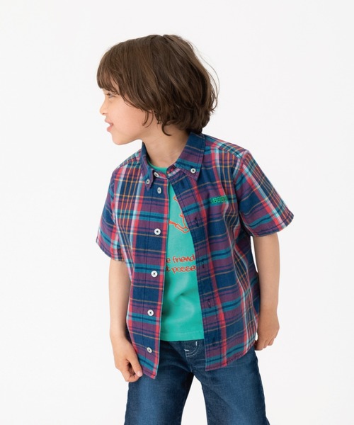 RUGGEDWORKS(ラゲッドワークス)の「【お揃い可能】 マドラスチェック半袖開襟シャツ(シャツ/ブラウス・キッズ・オレンジ/ブルー・90/100/110/120/130/140/150)」の2枚目の写真