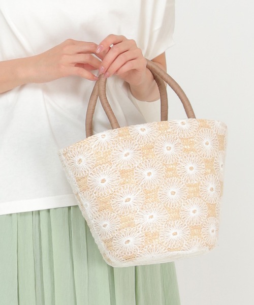 LBC(エルビーシー)の「レース包みカゴバッグ(かごバッグ・レディース・ホワイト/ネイビー・FREE)」の2枚目の写真