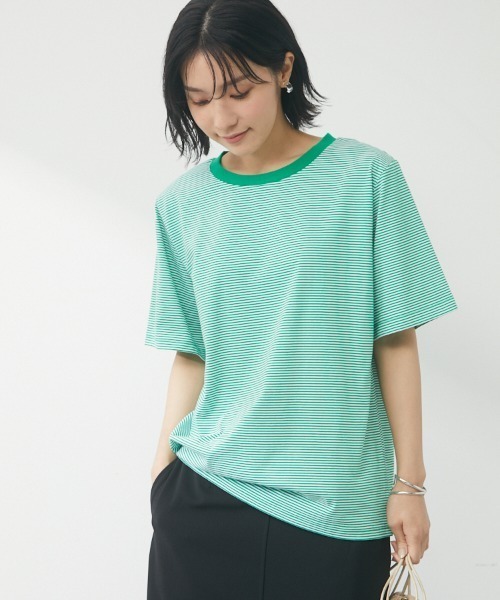 Petit fleur（プチフルール）の「・Petit Fleur ピンボーダーTシャツ（Tシャツ/カットソー・レディース・ピンク/イエロー/グリーン/ブラック・FREE）」の2枚目の写真