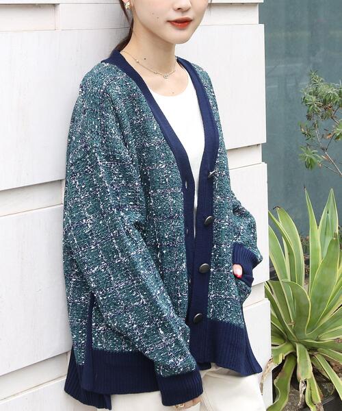 coen(コーエン)の「ツイードライクニットカーディガン(セットアップ対応)(カーディガン/ボレロ)」 - WEAR