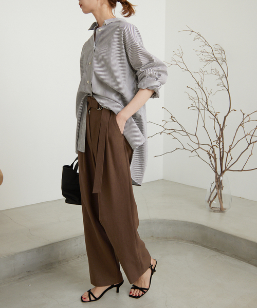 SLOBE IENA（スローブイエナ）の「《追加》PL/CO/LIツイルダブルDカンベルトトラウザー（その他パンツ・レディース・ブラック/ブラウン・38/36）」の5枚目の写真