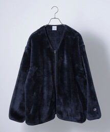 【SHIPS any別注】Champion: ユニセックス オーバーサイズ シェルパフリース ボア ノーカラー ジップ ジャケット 22FW◇