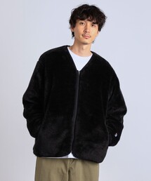 【SHIPS any別注】Champion: ユニセックス オーバーサイズ シェルパフリース ボア ノーカラー ジップ ジャケット 22FW◇