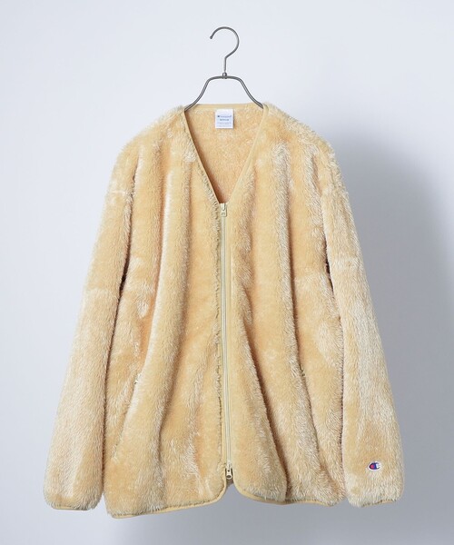 Champion（チャンピオン）の「【SHIPS any別注】Champion: ユニセックス オーバーサイズ シェルパフリース ボア ノーカラー ジップ ジャケット 22FW◇（ブルゾン・メンズ・ネイビー/ベージュ/ブラック・SMALL/MEDIUM/LARGE）」の5枚目の写真