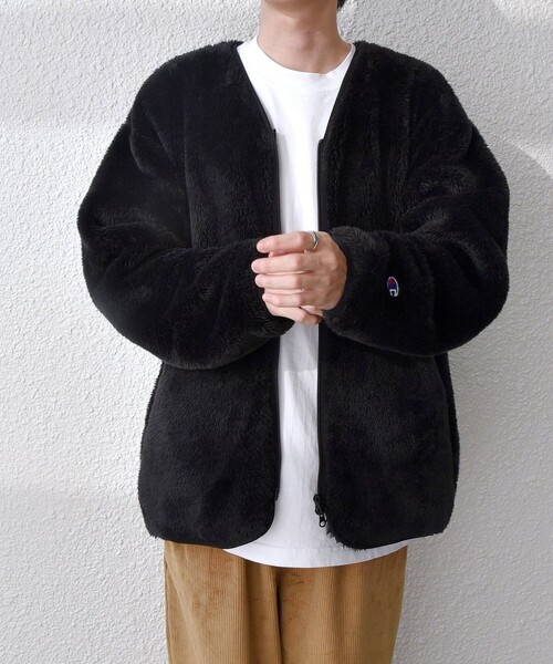Champion（チャンピオン）の「【SHIPS any別注】Champion: ユニセックス オーバーサイズ シェルパフリース ボア ノーカラー ジップ ジャケット 22FW◇（ブルゾン・メンズ・ネイビー/ベージュ/ブラック・SMALL/MEDIUM/LARGE）」の15枚目の写真