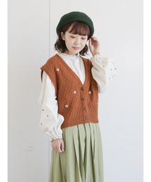 ehka sopo | 花刺繍Vネック前開きベスト(ベスト)
