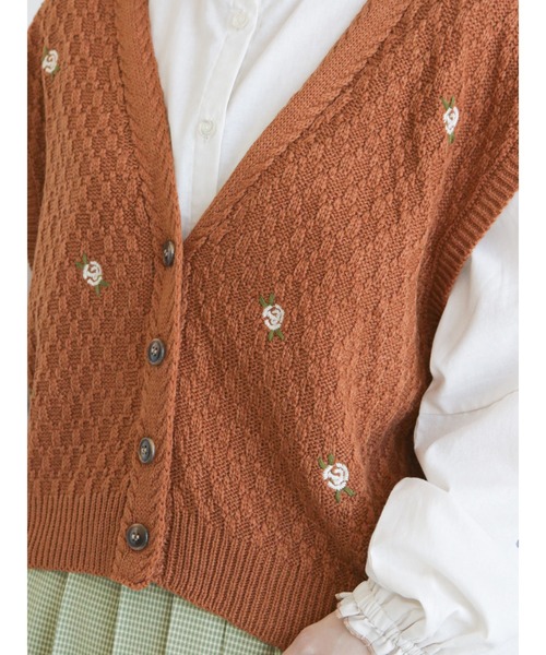 ehka sopo（エヘカソポ）の「花刺繍Vネック前開きベスト（ベスト・レディース・オレンジ/ミント/キナリ・ﾌﾘ-）」の10枚目の写真