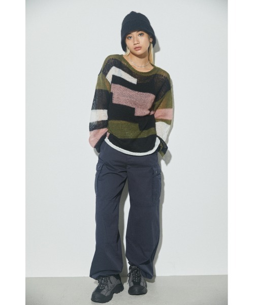 LAGUA GEM(ラグアジェム)の「COLOR BLOCK LG KNIT カラーブロックロングニット(ニット/セーター・レディース・ブルー/カーキ・FREE)」の4枚目の写真