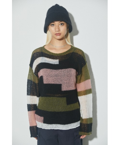 LAGUA GEM(ラグアジェム)の「COLOR BLOCK LG KNIT カラーブロックロングニット(ニット/セーター・レディース・ブルー/カーキ・FREE)」の8枚目の写真