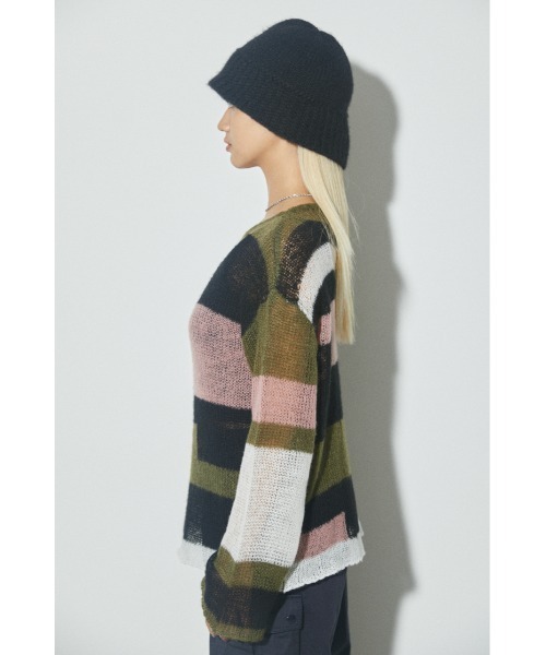 LAGUA GEM(ラグアジェム)の「COLOR BLOCK LG KNIT カラーブロックロングニット(ニット/セーター・レディース・ブルー/カーキ・FREE)」の3枚目の写真