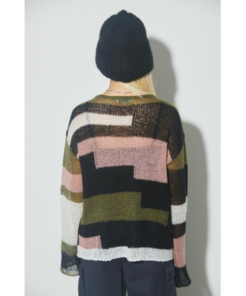 LAGUA GEM(ラグアジェム)の「COLOR BLOCK LG KNIT カラーブロックロングニット(ニット/セーター・レディース・ブルー/カーキ・FREE)」の7枚目の写真
