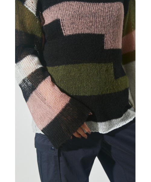 LAGUA GEM(ラグアジェム)の「COLOR BLOCK LG KNIT カラーブロックロングニット(ニット/セーター・レディース・ブルー/カーキ・FREE)」の5枚目の写真