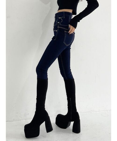 EMODA(エモダ)の「サイドニットホールパギンス(デニムパンツ・レディース・ブラック/インディゴブルー・SMALL/MEDIUM/X-SMALL)」の1枚目の写真