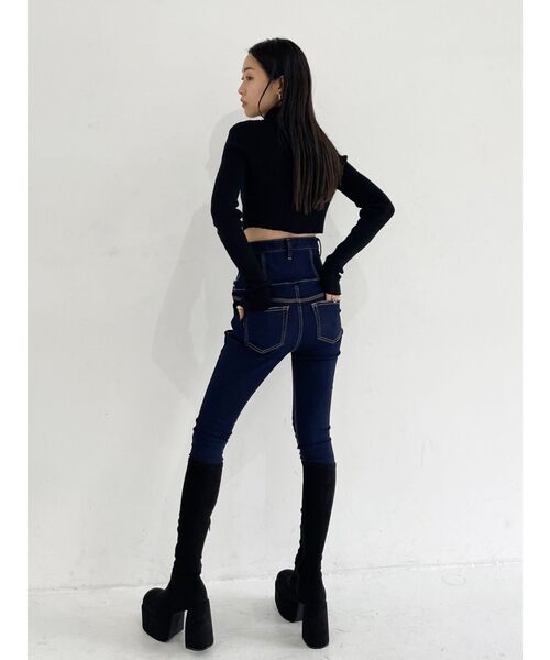 EMODA(エモダ)の「サイドニットホールパギンス(デニムパンツ・レディース・ブラック/インディゴブルー・SMALL/MEDIUM/X-SMALL)」の6枚目の写真