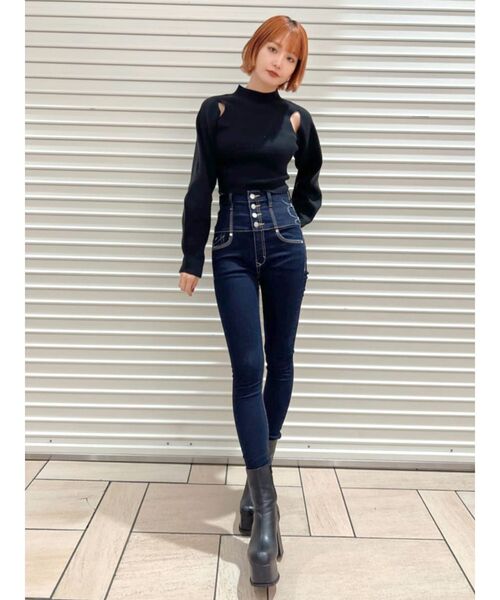 EMODA(エモダ)の「サイドニットホールパギンス(デニムパンツ・レディース・ブラック/インディゴブルー・SMALL/MEDIUM/X-SMALL)」の7枚目の写真