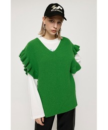 WOOL ARM FRILL V/N RIB VEST ウール アームフリル Vネック リブベスト