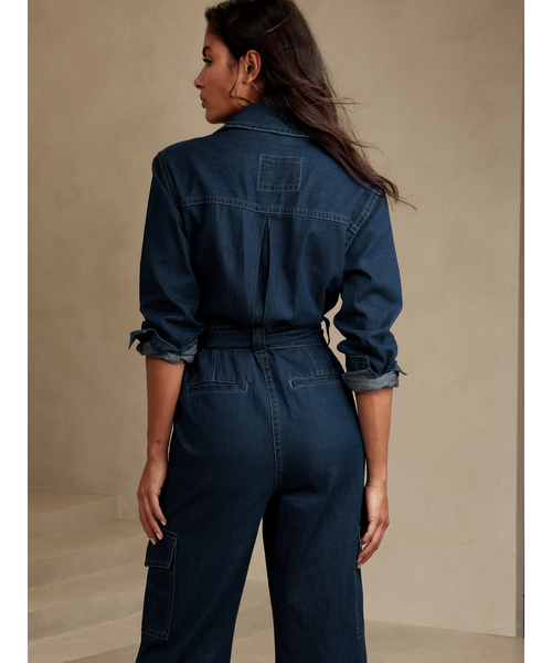 Banana Republic（バナナリパブリック）の「ワイドレッグ デニム ジャンプスーツ（サロペット/オーバーオール・レディース・ブルー・XS/M/L/S）」の4枚目の写真