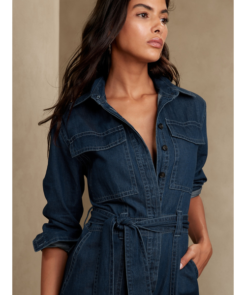 Banana Republic（バナナリパブリック）の「ワイドレッグ デニム ジャンプスーツ（サロペット/オーバーオール・レディース・ブルー・XS/M/L/S）」の2枚目の写真