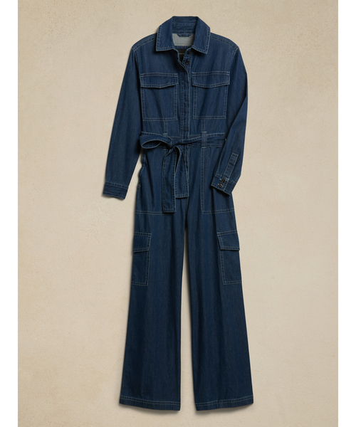 Banana Republic（バナナリパブリック）の「ワイドレッグ デニム ジャンプスーツ（サロペット/オーバーオール・レディース・ブルー・XS/M/L/S）」の3枚目の写真