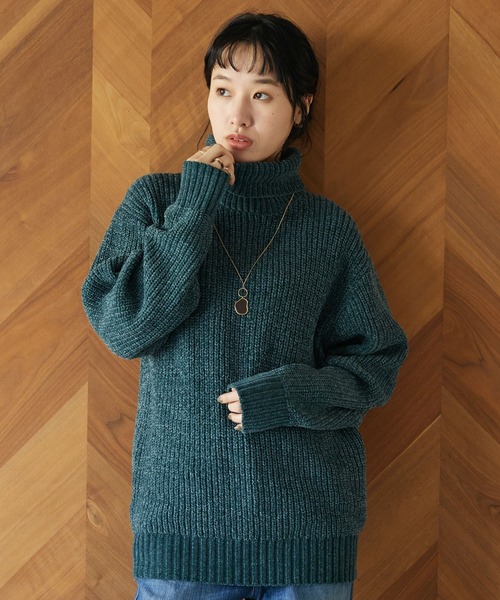 CRAFT STANDARD BOUTIQUE（クラフトスタンダードブティック）の「モール畔編みタートルネックニット（ニット/セーター・レディース・オフホワイト/ブルーグリーン/グレイッシュベージュ/ブラック・M/L/LL）」の4枚目の写真