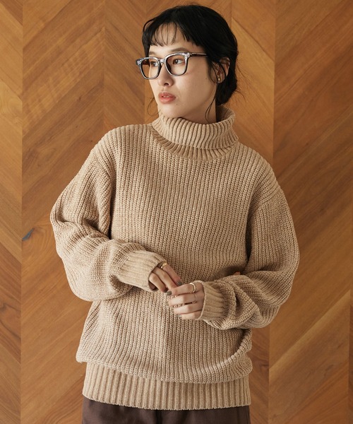 CRAFT STANDARD BOUTIQUE（クラフトスタンダードブティック）の「モール畔編みタートルネックニット（ニット/セーター・レディース・オフホワイト/ブルーグリーン/グレイッシュベージュ/ブラック・M/L/LL）」の3枚目の写真
