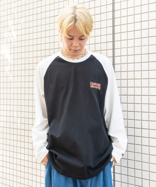 MEMORY 発砲プリント ラグランロンT / オーバーサイズ 長袖tシャツ バックプリント ロンt