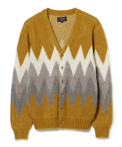 BEAMS PLUS(ビームスプラス)の「BEAMS PLUS / 9ゲージ モヘヤ ジャカード シェブロン ストライプ カーディガン(ニット/セーター・メンズ・ブラック/イエロー系その他6・MEDIUM/LARGE/X-LARGE/SMALL)」の6枚目の写真