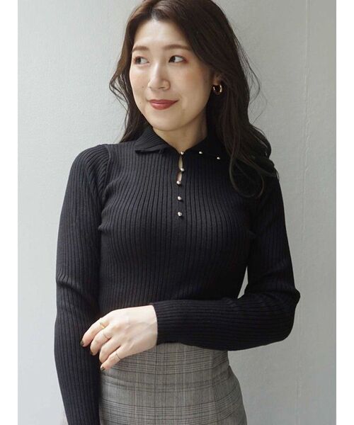 MERCURYDUO（マーキュリーデュオ）の「3WAYボタンデザインニット（ニット/セーター・レディース・オフホワイト/ブラック/ベージュ・FREE）」の2枚目の写真