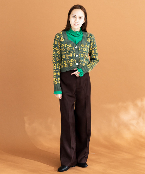 HEYUMM（ヘユム）の「レトロフラワーショートカーディガン（カーディガン/ボレロ・レディース・グリーン/オフホワイト/パープル・ONE）」の10枚目の写真