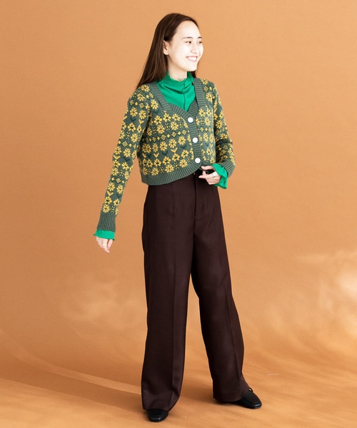 HEYUMM（ヘユム）の「レトロフラワーショートカーディガン（カーディガン/ボレロ・レディース・グリーン/オフホワイト/パープル・ONE）」の11枚目の写真