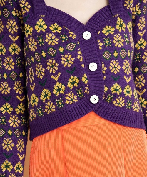 HEYUMM（ヘユム）の「レトロフラワーショートカーディガン（カーディガン/ボレロ・レディース・グリーン/オフホワイト/パープル・ONE）」の22枚目の写真