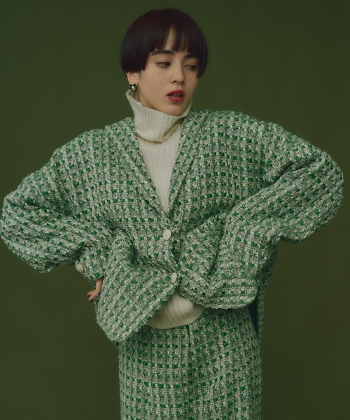 美品⭐︎HAVERSACK テーラードジャケット　ツイード　緑　マルチカラー　L 美品⭐︎HAVERSACK テーラードジャケット ツイード 緑 マルチカラー L