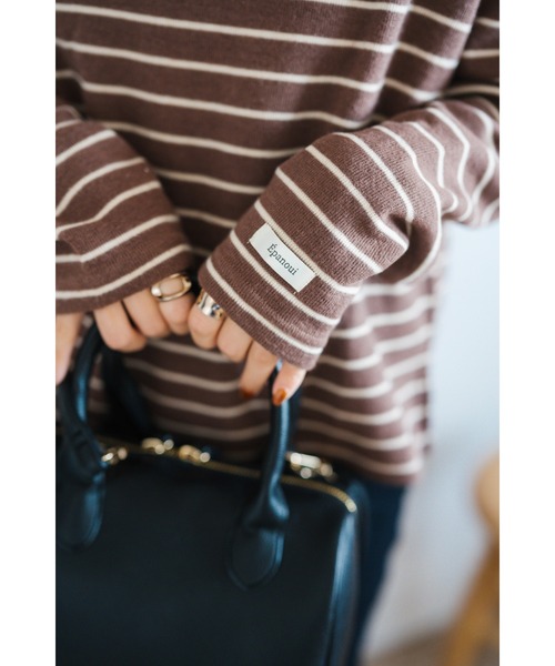 Amourire(アムリール)の「【yumi.コラボ】配色リブボーダートップス(Tシャツ/カットソー・レディース・ブラウン/ホワイト/ブラック・L/M)」の12枚目の写真