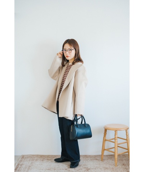 Amourire(アムリール)の「【yumi.コラボ】配色リブボーダートップス(Tシャツ/カットソー・レディース・ブラウン/ホワイト/ブラック・L/M)」の13枚目の写真