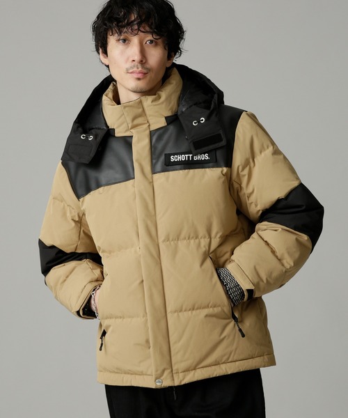 Schott フード付きダウンジャケット ベージュ Schott フード付きダウンジャケット ベージュ